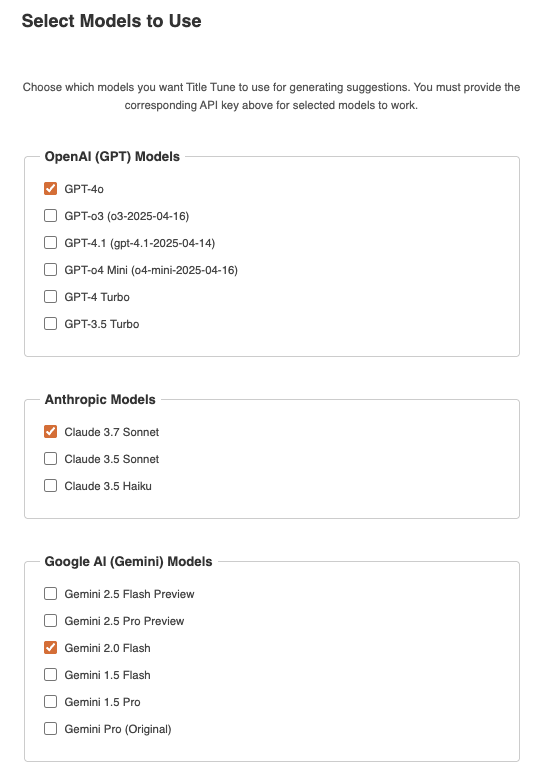 Title Tune - Extension Settings and API Keys